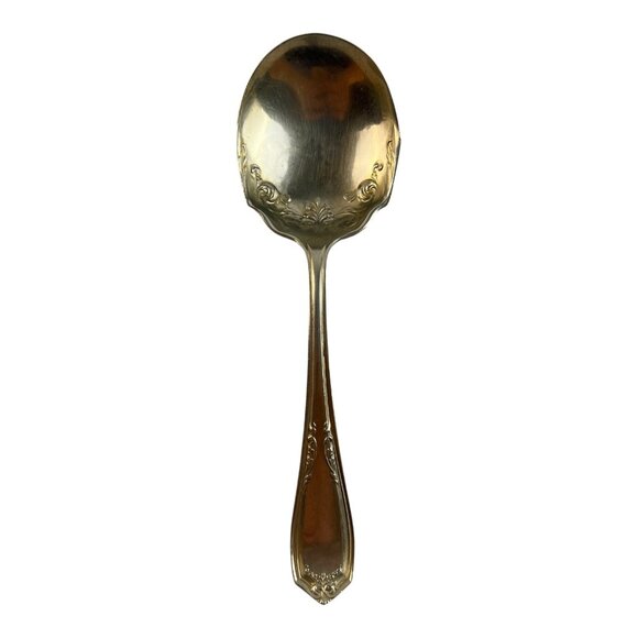 Antique Rogers Bros 1910 Concord Floral Swirl Sugar Sauce Spoon Nickel Silver - Picture 2 of 7